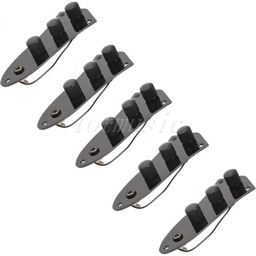 5 Pack Black Loaded Wired Control Plate For Jazz Bass Parts New
