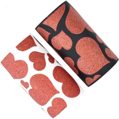 50yards 75mm Red glitter Hearts heart Grosgrain Ribbon Valentine design For DIY Accessories Welcome Custom printed