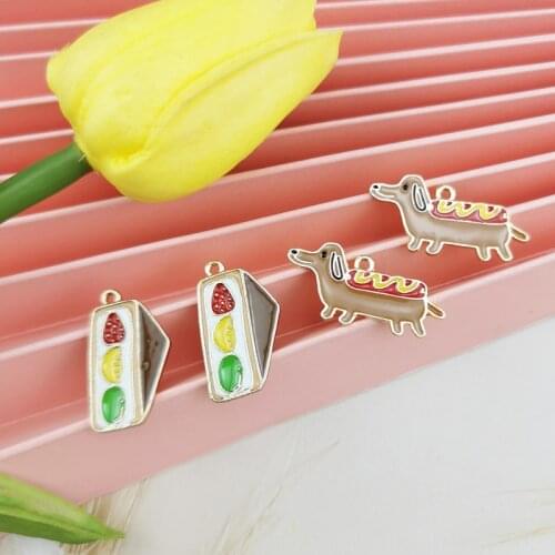 ApeUr 10pcs/lot Sandwich Hot Dog Enamel Metal Charms Dessert Pendants Craft For Jewelry DIY Accessory Women Earrings Dangle