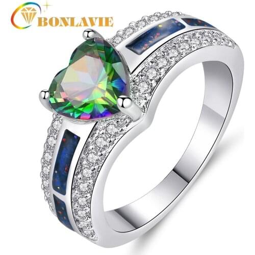 BONLAVIE Female Love Heart-Shaped Zircon Ring Valentines Day Gift Wholesale Women Jewerly