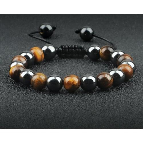 Fashion Men Beads Bracelet Charm Natural Tiger Eye Hematite Stone Bangle Women Energy Healing Adjustable Bangle Jewelry Gifts
