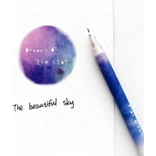 2X Fantastic Galaxy Starry Sky Press Gel Pen Writing Pen Stationery School Office Supply Student Gift Black Ink 0.5mm