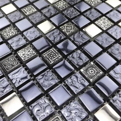 Deep gray color carved glass mosaic tiles for kitchen backsplash tile bathroom shower fireplace wall mosaic
