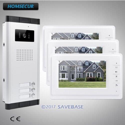 HOMSECUR 7" LCD Video&Audio Door Entry Kit With Night Vision Camera For 3-Apartment