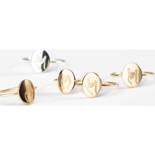 Dainty Hand Gestures Ring Modern Cheeky Statemen Ring Stacking Memorial Ring Gold Plated Engraved Hand stamped Ring For Women