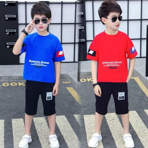 Children Boys Clothes Set 5-11 Years Letter Print T-Shirt + Shorts Fashion Summer Casual Kids Boys Sports Clothes Suit 2 Pieces