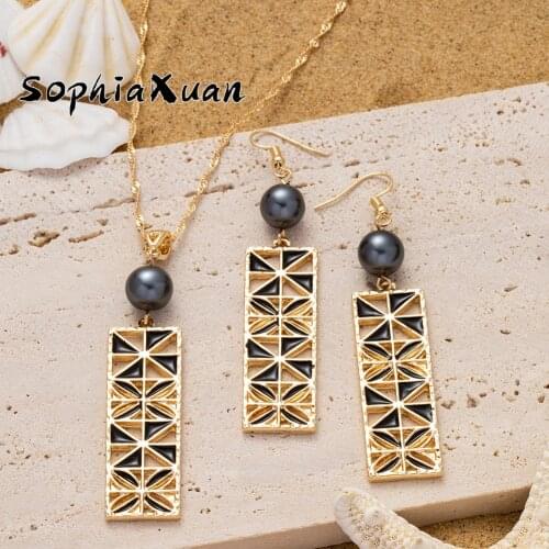 SophiaXuan Hawaiian Earrings and Necklaces Set Plated Geometry Pearl Fashion Polynesian Necklaces Jewelry Sets for Women Style