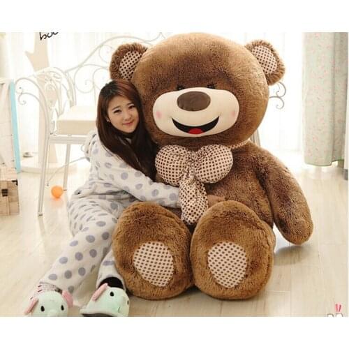 Brown teddy bear, bowtie bear large 160cm smile bear plush toy hugging pillow surprised birthday gift h982