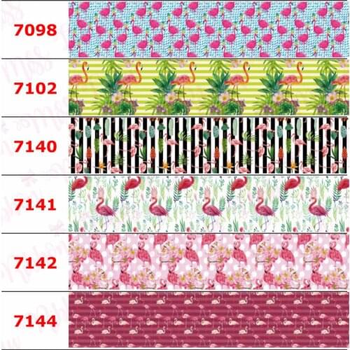16mm-75mm Cartoon Flamingo Series Pineapple Rainbow Printed Grosgrain/Elastic Ribbon DIY Hair Bowknot Party Decor 50yards/roll