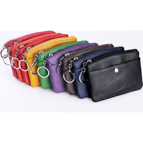 Fashion Genuine Leather Coin Purse Women Men Kids Mini Wallet Ladies Zipper Pouch Clutch Small Coin Credit Card Key Ring Wallet