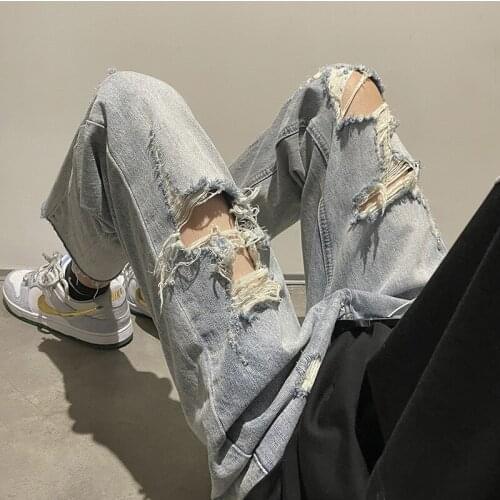 New Summer Trend Fashion Rip Hip Hop Men Denim Pants Loose Casual Shopping With Men Straight Wash Comfortable Denim Pants