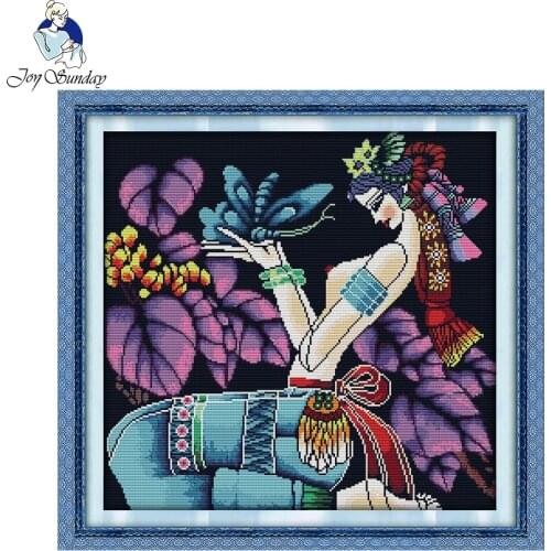 Joy sunday figure style The butterfly girl pretty gift Counted cross Embroidery kits for home decor