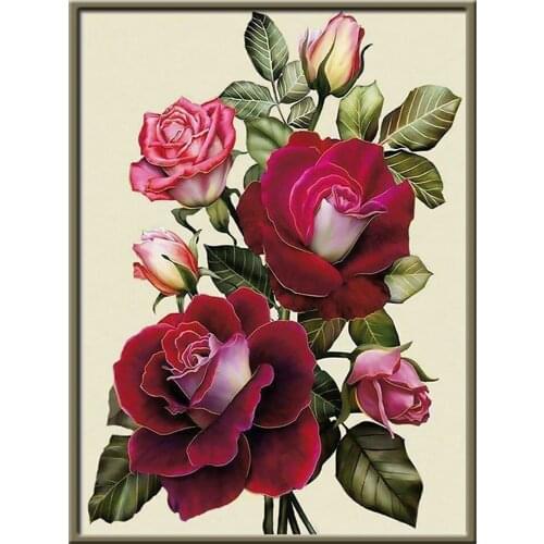 Flowers Rose DIY Cross Stitch 11CT Embroidery Kits Needlework Craft Set Cotton Thread Printed Canvas Home Decoration New Sell