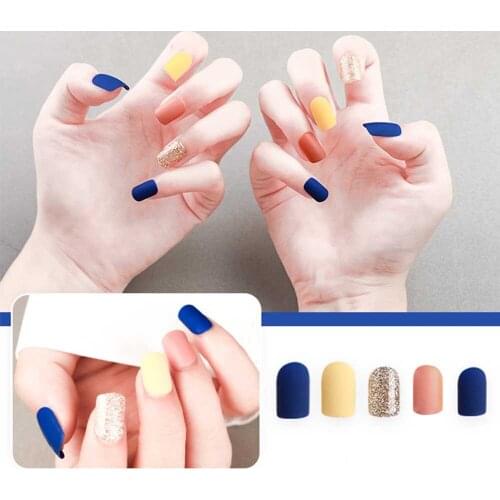 30pcs Fake Nails With Glue Sticker Flash Powder Detachable Gauze Box-packed Pre Design Acrylic Nail Tips