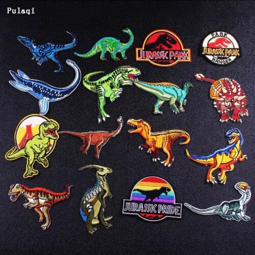 Pulaqi DIY Animals Patch Dinosaur Stripes Embroidered Patches Iron On For Clothing Metal Patch Badges Jacket Clothes Accessories