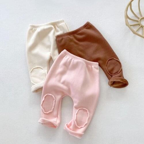 2021 Winter New Baby Girl Plus Velvet Leggings Toddler Thicken Pp Pants Infant Casual Patch Pants Children Warm Trousers 0-24M
