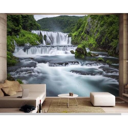 Papel de parede custom forest waterfall natural landscape 3d wallpaper mural,living room tv wall bedroom wall papers home decor