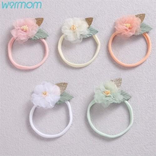 Warmom Lace Flower Headbands for Baby Girl Nylon Elastic Hairband for Newborn Soft Toddler Headwear Cute Baby Hair Accessories