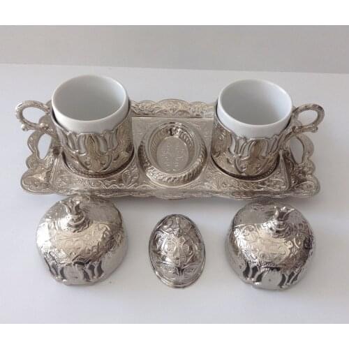 Ottoman Motif 2 Personality Coffee Cup Pad. Dual Silver Set