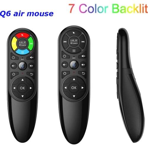 Q6 Air Gyroscope 2.4G Wireless Remote Control With Backlit Gyro Smart Voice Keyboard IR Learning for Android TV Box X96 plus