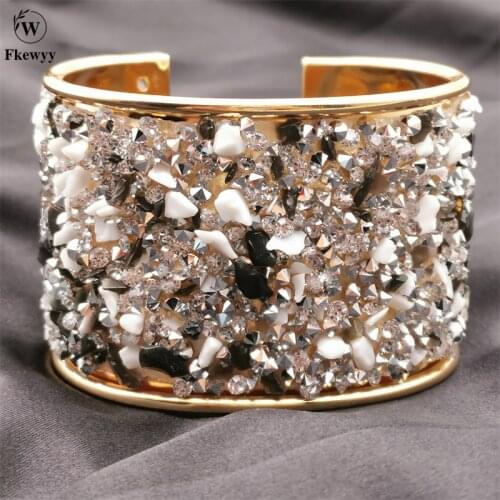 Fkewyy Luxury Designer Bracelet Women Ethnic Style Metal Jewelry Rhinestone Natural Stone Cuff Bracelets Party Birthday Gift