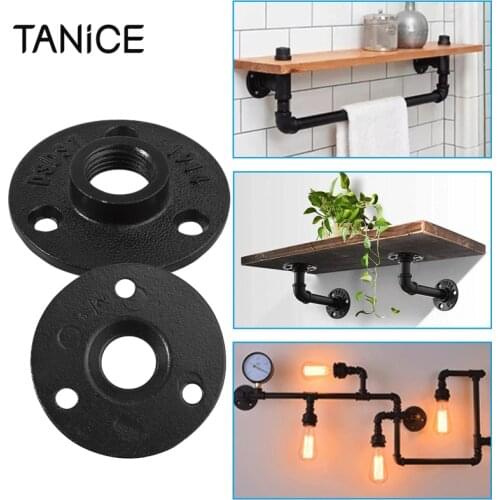 TANiCE 10Pcs For Malleable Aluminum Alloy Pipe Fitting Wall Floor Flange Rusty Industrial 1/2" BSP Black Flange For Hanging Rack