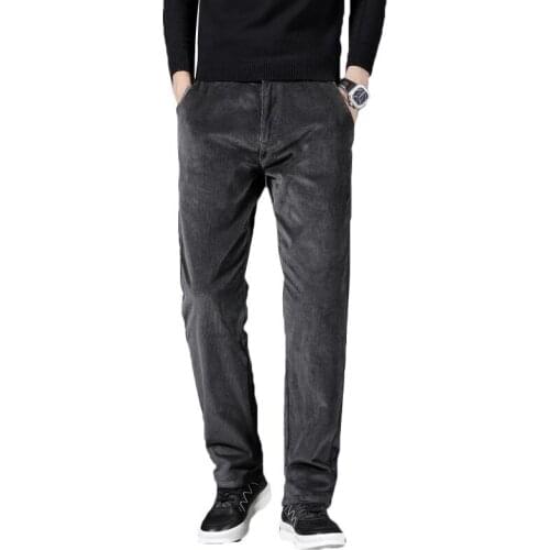 Corduroy Comfortable Cotton Mens Straight Casual Pants 2021 Autumn Winter Brand Clothing Classic Embroidery Trousers