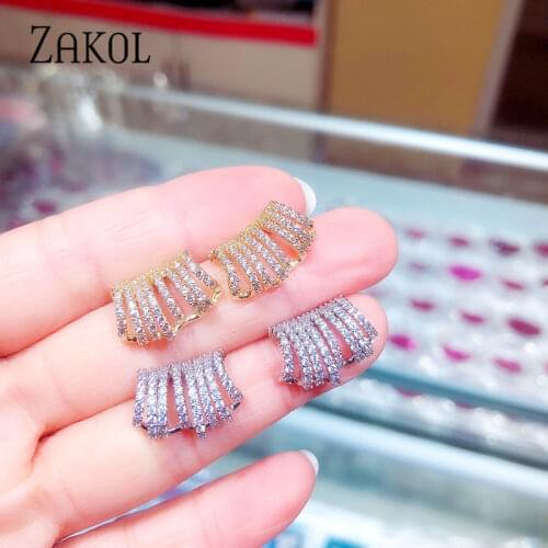 ZAKOL Elegant Famous Brand Design Leaf Shape Zirconia Wedding Earring for Women Luxury Korean Stud Earrings Fashion Jewelry