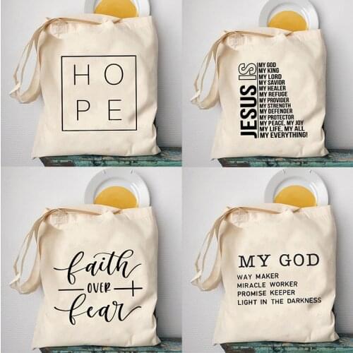 Jesus Is My God King Everything Christian Women Shopping Bag Jesus Cross Graphic Tote Shopper Bag Canvas Shoulder Bags