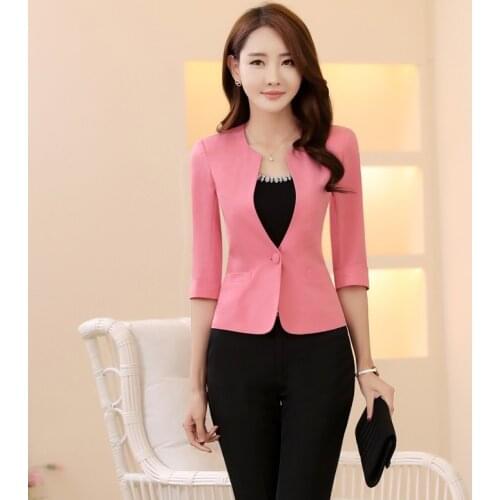 Spring Summer Formal Female Pink Blazers Women Jackets Coat Half Sleeve Blaser Ladies Office Uniform Style Work Wear Clothes