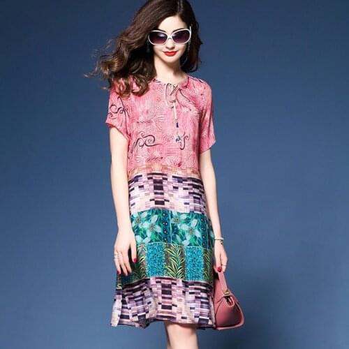 2019 Spring Summer Vintage Floral Print Casual Dress Plus Size 3XL Side Split Elegant Silk Women Dress RE2100