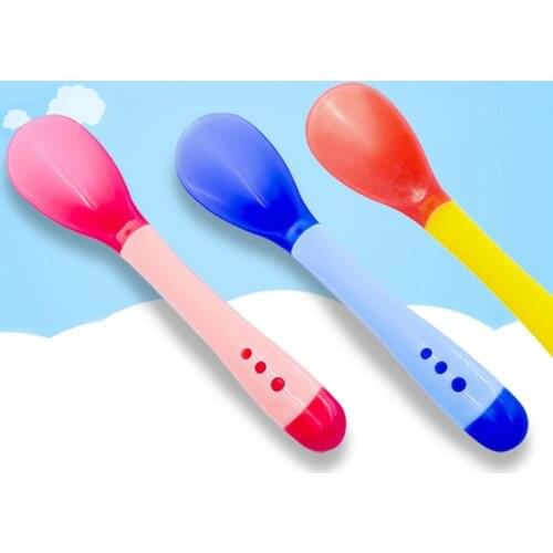 1pcs Baby Silicon Safety Feeding Spoon Temperature Sensing Feeding Spoon Boy Girl Flatware Supplies Baby Care