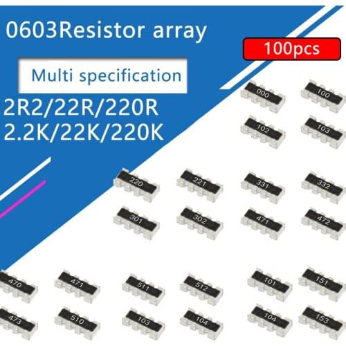 100pcs 0603*4 8P4R 2*4P SMD Network Resistor array 2R2 2.2ohm 22ohm 220ohm R 2.2K 22K 220K 221 222 223 224