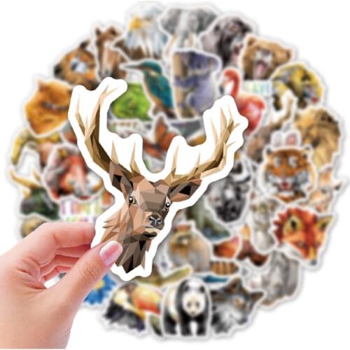 50PCS Diamond Cartoon Animal Stickers Waterproof Low Poly Art 3d Stickers on the Phone Guitar Vinyl Stickers Geometric Animals