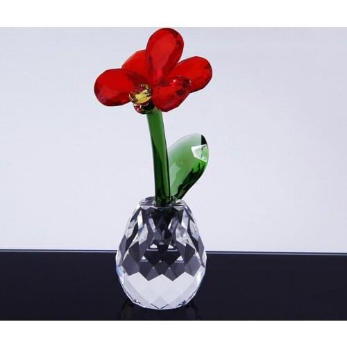 7Colors Crystal Orchid Flower Figurine Glass Craft Home Table Decor Ornament Feng Shui Paperweight Wedding Valentines Day Gift