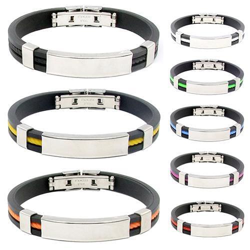 HOT SALES！！！New Arrival Mens Womens Cool Stainless Steel Rubber Wristband Bangle Clasp Cuff Bracelet Wholesale Dropshipping
