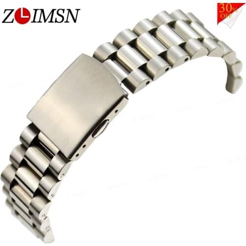 ZLIMSN Silvery Bracelets Solid Stainless Steel Watch Bands Adjustable Straps High Quality Watchbands 16 18 20mm Mens Womens