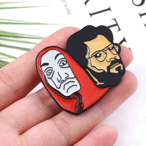 Spanish Movie Money Heist Brooch Fashion Enamel Pins La Casa De Papel Badge Lapel Pin Salvador Dali Two-Face Shape Jewelry