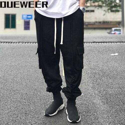Dueweer Cargo Pants Pockets Streetwear Sweatpants Black Gray Pleated Joggers Men Loose Casual Hip Hop Cargo Trousers