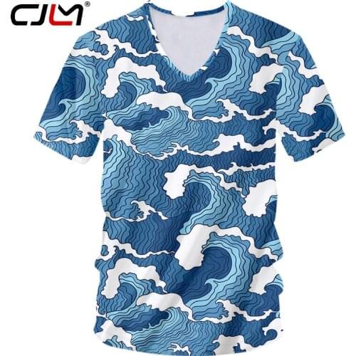 CJLM Summer Popular Interesting Tshirt S-6XL Blue Wave Print V-neck Tee Full Of Fun Short-sleeved New 3D Print T-shirt Dropship