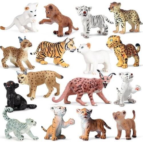 African Wild Simulation Animals Tiger Lion Snow Leopard Action Figure PVC Miniature Model Education Cognitive Collection Toys