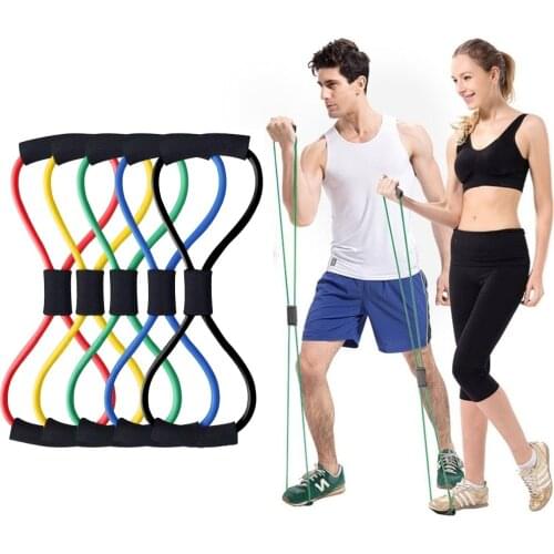 TPE 8 Word Yoga Resistance Band Fitness Exercise Elastic Pull Rope Chest Expander Muscle Training Tube Rubber Band Gym Equipment