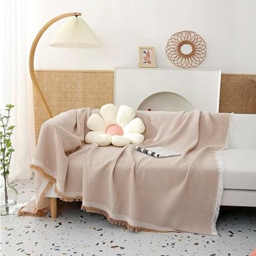 Waffle Style Cotton Sofa Bed Throw Blanket Knitted Solid Couch Chair Sofa Towel Cover Slipcover Travel Plaid Nap Picnic Blankets