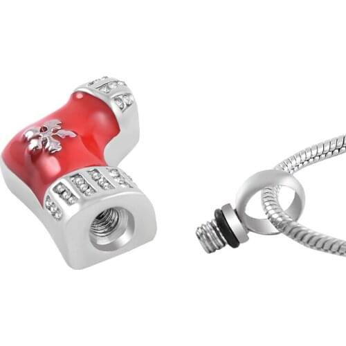 IJD9235 Stainless Steel Cremation Boot Shape Red Cinderella Keepsake Necklace Pendant for Ashes Urn Memorial for Women Jewelry