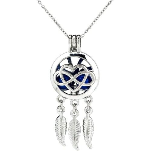K791 Silver Alloy Dream Catcher Heart Love Leaf Beads Cage Stainless Necklace 20"Aroma Essential Oil Diffuser Locket