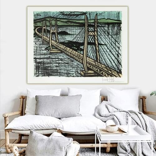 Bernard Buffet《Normandy Bridge》Canvas Art Oil Painting Artwork Poster Picture Wall Hanging Decor Home Living Room Decoration