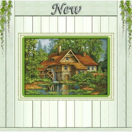 Cabin with water truck scenery paintings counted printed on canvas DMC 14CT 11CT DIY Cross Stitch Embroider kits Needlework Sets