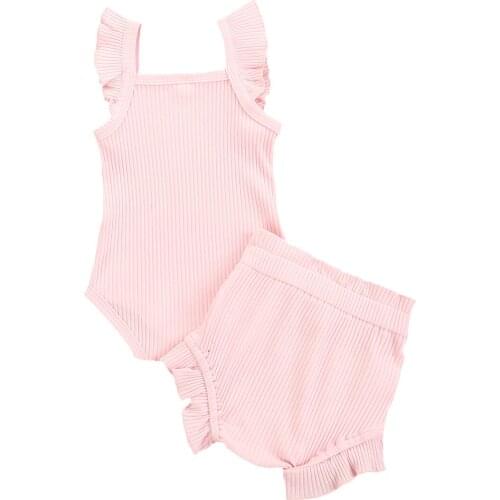 2Pcs Baby Newborn Girl Solid Sets Sleeveless Square Neck Romper PP Shorts Infant Toddler Summer Cotton Soft Outfits 0-18M