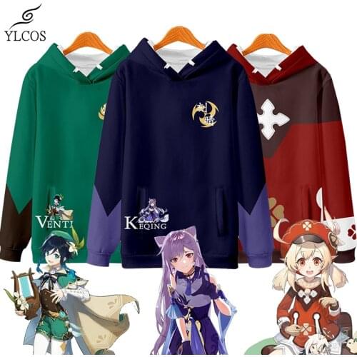 Game Genshin Impact Keqing Venti Qiqi Klee Fischl Costume Cosplay Winter Warm Fleece Hooded Sweatshirt For Unisex Fashion Suit