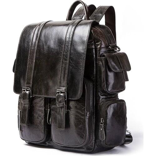 Leather Backpack Fashion First Layer Cowhide Ladies Backpack Trend Multi-function Large-capacity Retro Clamshell Bag